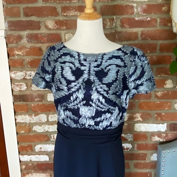 JS COLLECTIONS Navy Blue Mixed Media Soutache Midi Dress Size 12 - Picture 5 of 11